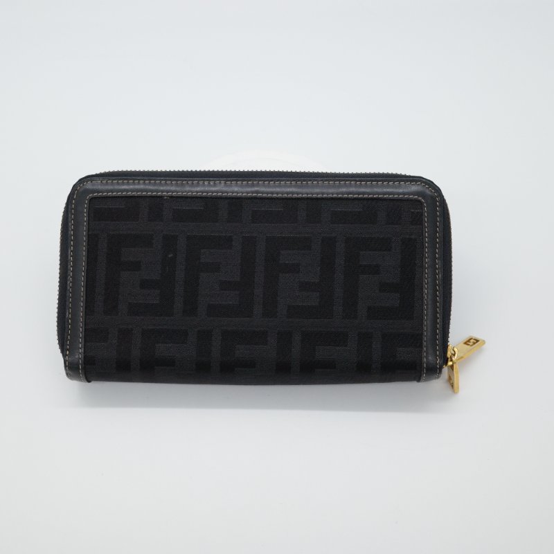Fendi 芬迪 黑色 FF經典花紋 帆布 拉鍊 長錢包 風琴錢包 (超多卡位、大空間)-2