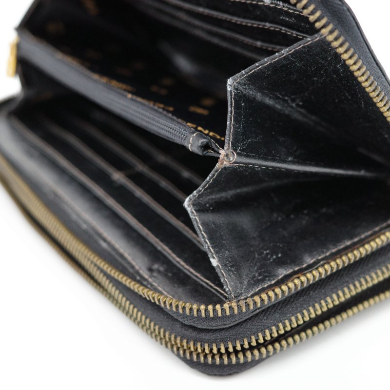 Fendi 芬迪 黑色 FF經典花紋 帆布 拉鍊 長錢包 風琴錢包 (超多卡位、大空間)-9