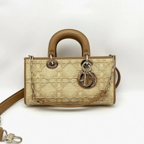 ️DIOR酒椰草藤格紋編織橫版黛妃手提肩背斜背包 26*15*6 98新配件塵袋