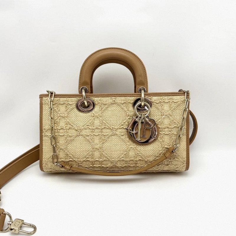 ️DIOR酒椰草藤格紋編織橫版黛妃手提肩背斜背包 26*15*6 98新配件塵袋-0