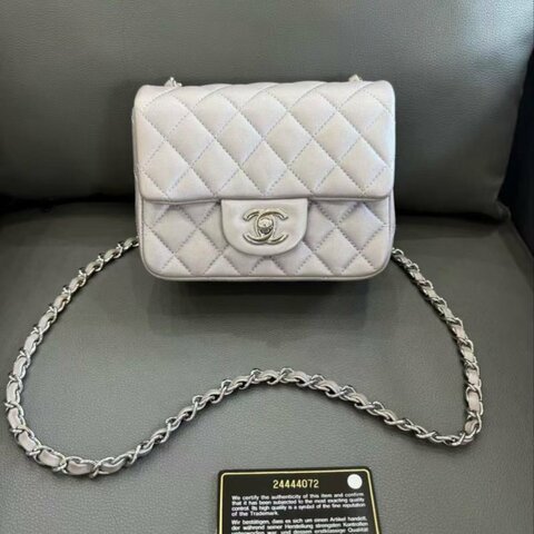 Chanel 方胖子 銀色羊皮 97新 配件塵袋
