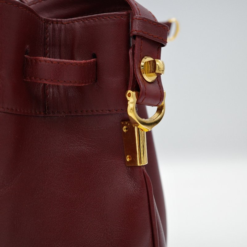 Cartier 卡地亞 酒紅色牛皮 經典 Logo 復古南瓜 水桶包 斜挎包 單肩包-4