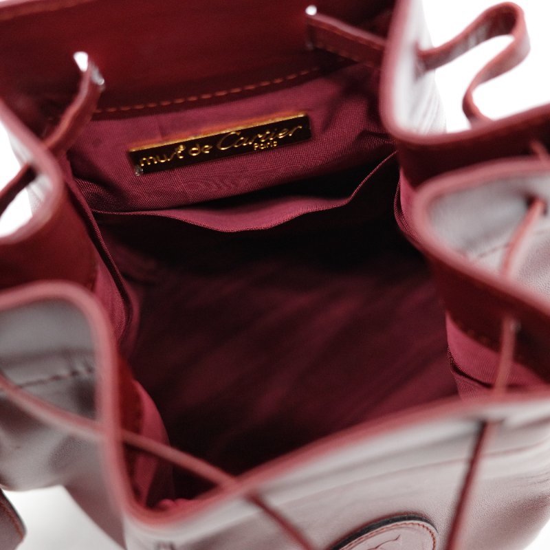 Cartier 卡地亞 酒紅色牛皮 經典 Logo 復古南瓜 水桶包 斜挎包 單肩包-6