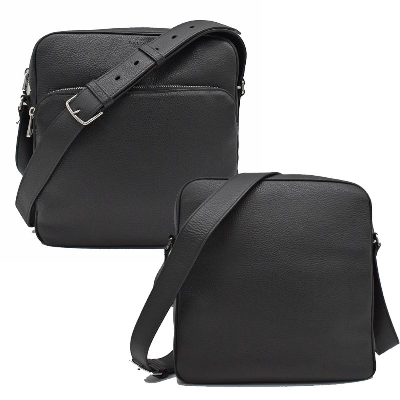 【門市全新現貨】BALLY 壓印LOGO荔枝牛皮斜背包公事包方包(附原廠防塵袋)-0