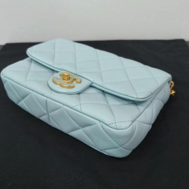 CHANEL 冰淇淋藍金扣22P琺瑯扣大mini肩背包21*14*5.5 99新配件塵袋-2