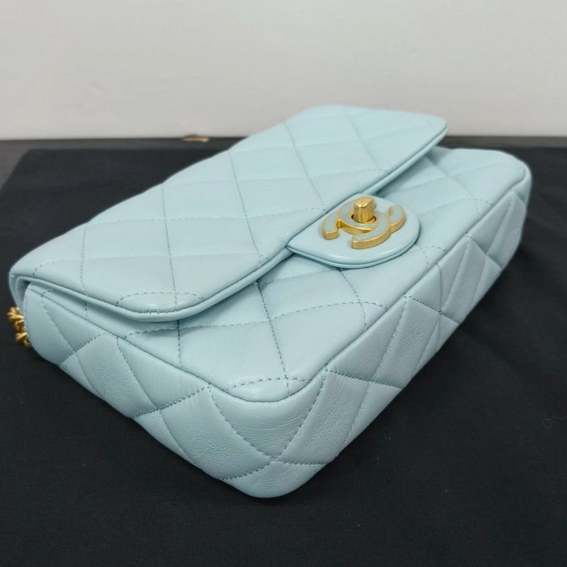 CHANEL 冰淇淋藍金扣22P琺瑯扣大mini肩背包21*14*5.5 99新配件塵袋-4