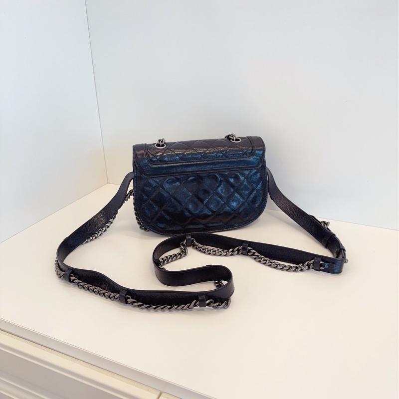 【98新🆕】Chanel 達拉斯 黑銀牛皮馬鞍包郵差包 手提包 斜挎包 單肩包-3