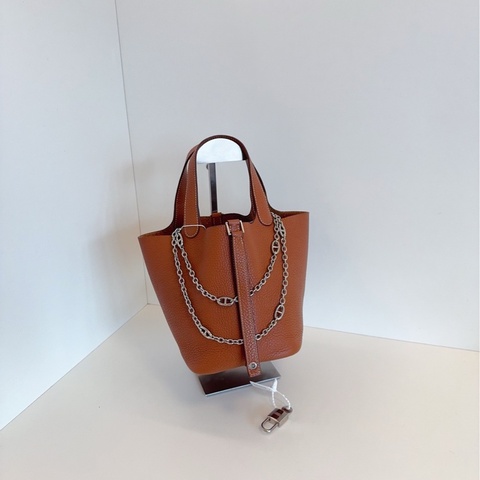 【98新🆕】Hermes  piction18 金棕銀扣菜籃子 手提包