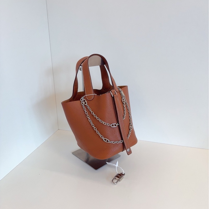 【98新🆕】Hermes piction18 金棕銀扣菜籃子 手提包-1