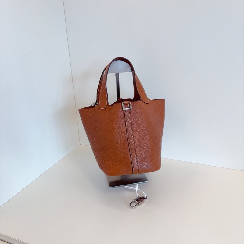 【98新🆕】Hermes piction18 金棕銀扣菜籃子 手提包-3