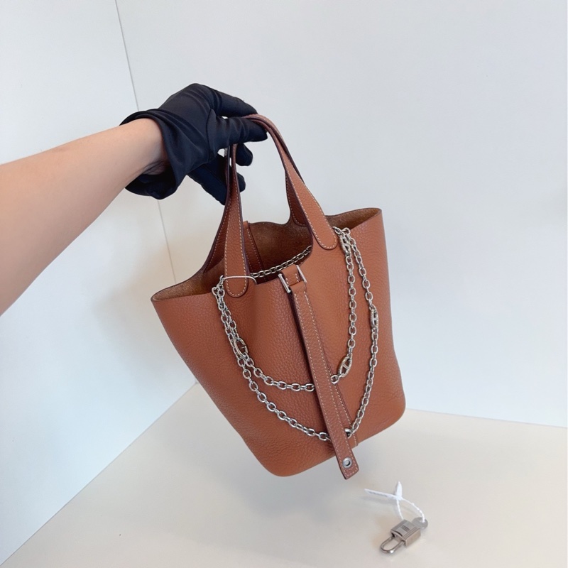 【98新🆕】Hermes piction18 金棕銀扣菜籃子 手提包-4