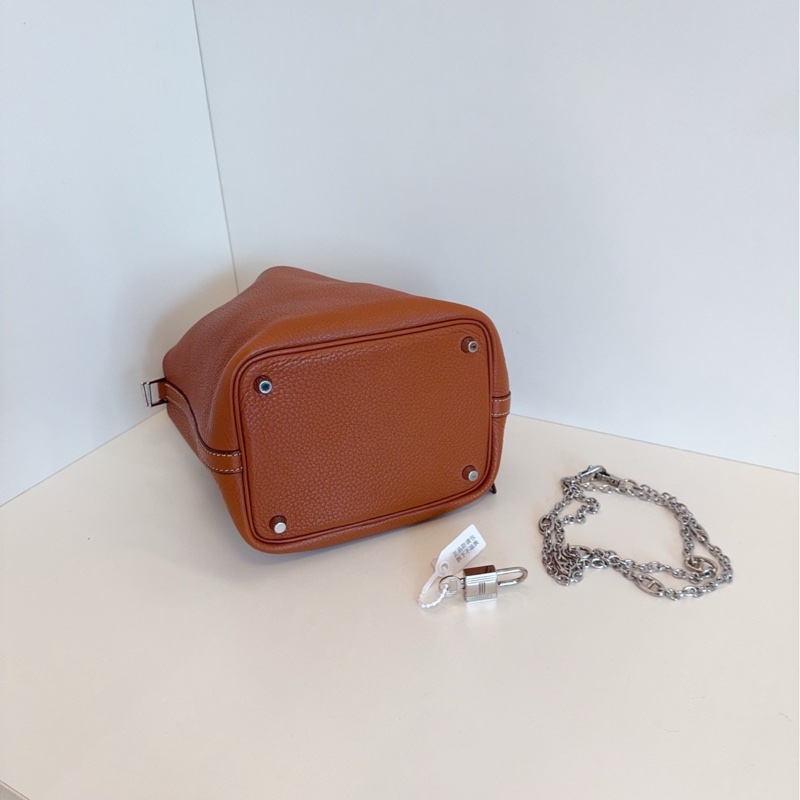【98新🆕】Hermes piction18 金棕銀扣菜籃子 手提包-6