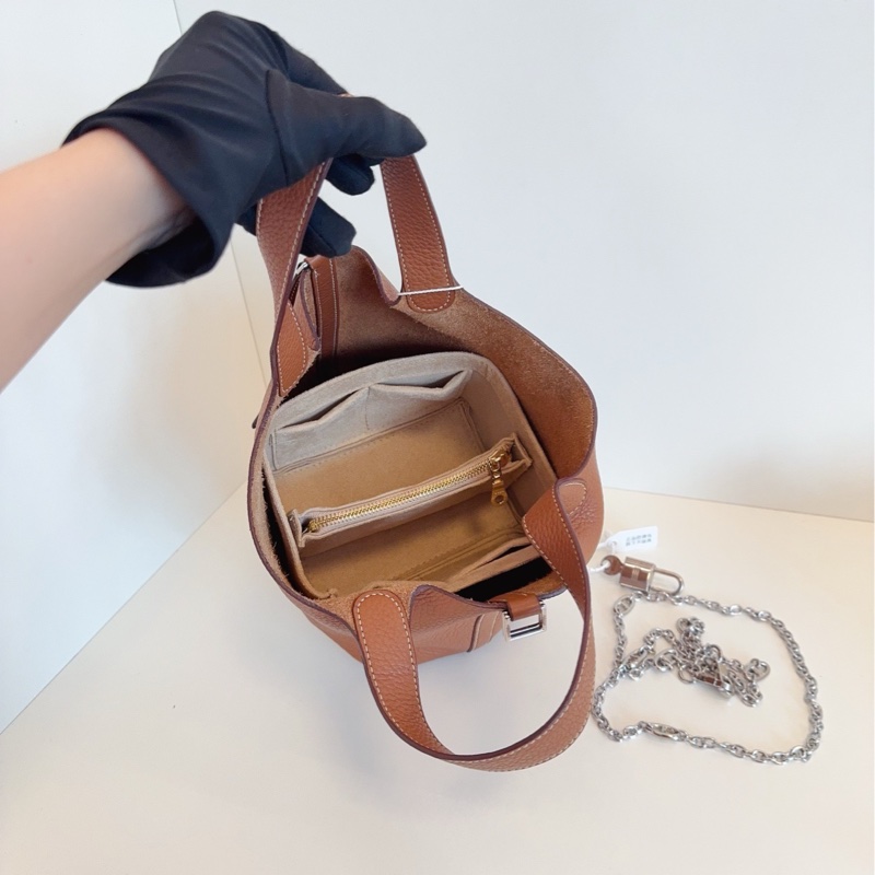 【98新🆕】Hermes piction18 金棕銀扣菜籃子 手提包-7