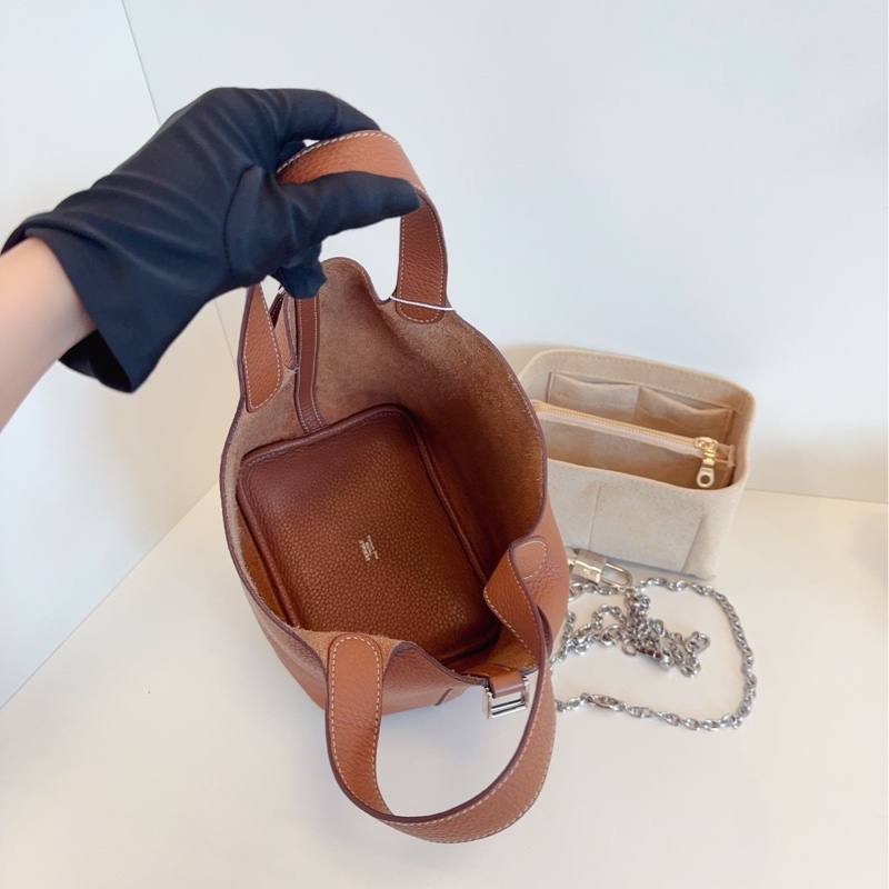 【98新🆕】Hermes piction18 金棕銀扣菜籃子 手提包-8
