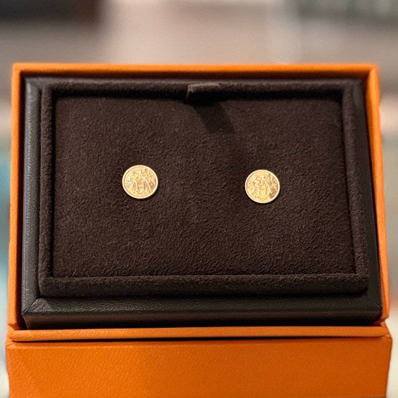 Hermes 18K藏書章玫瑰金耳環/Lx-Libris Earrings-0