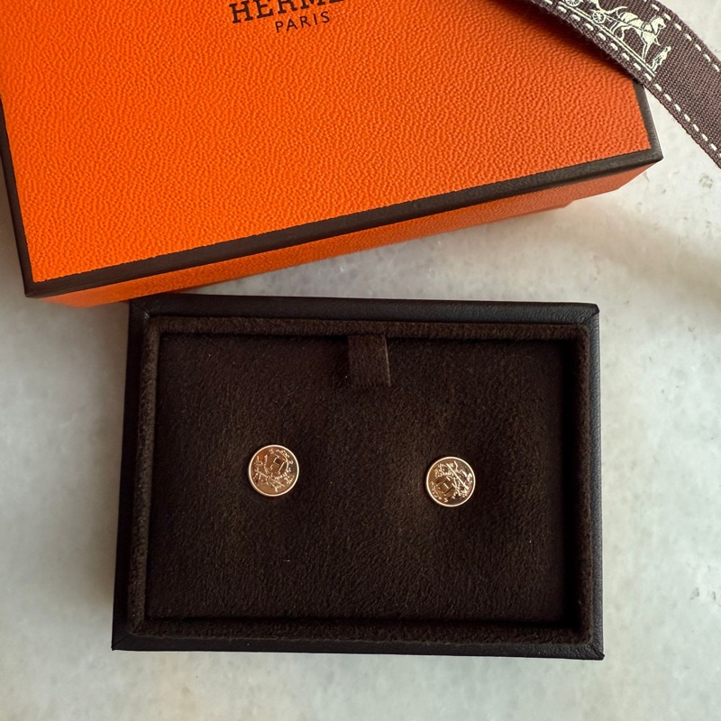 Hermes 18K藏書章玫瑰金耳環/Lx-Libris Earrings-2