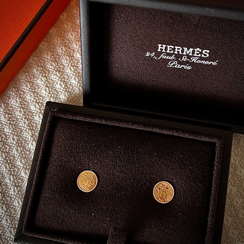 Hermes 18K藏書章玫瑰金耳環/Lx-Libris Earrings-3
