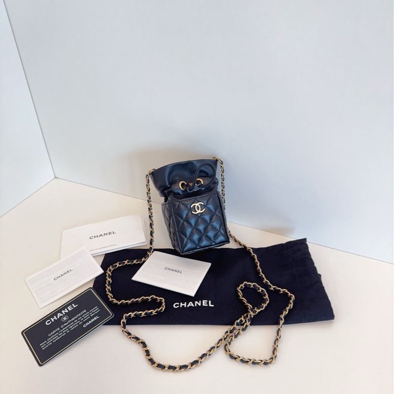 【閒置🆕】Chanel 黑金抽繩燒賣包 菱格mini鏈條包斜挎包-0