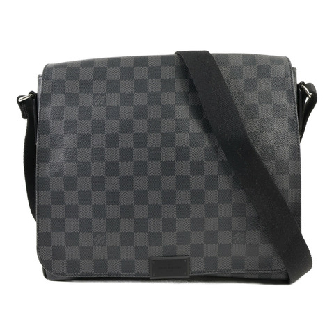 LOUIS VUITTON Damier Graphite District MM銀扣肩背袋