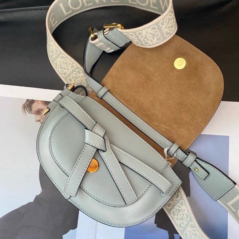 loewe 霧霾藍gate mini編織logo寬肩帶藍灰色馬鞍包21*12.5*9.5 99新配件塵袋-1