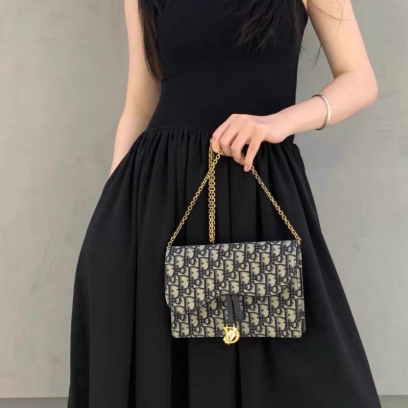 dior 老花大號woc馬鞍oblique鏈條包22*14.5*3.5 98新配件塵袋-0