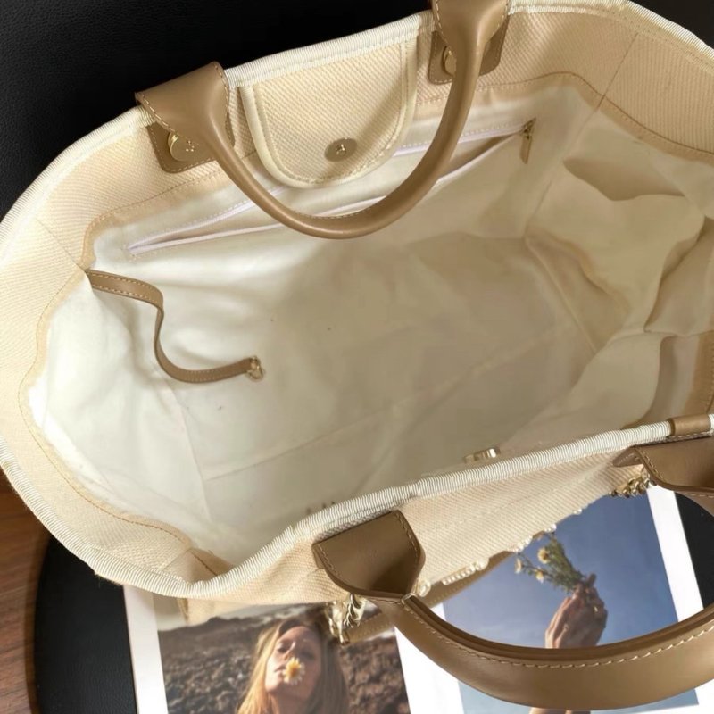 chanel 米白色珍珠刺繡logo tote托特包39*30*22 98新配件塵袋-2