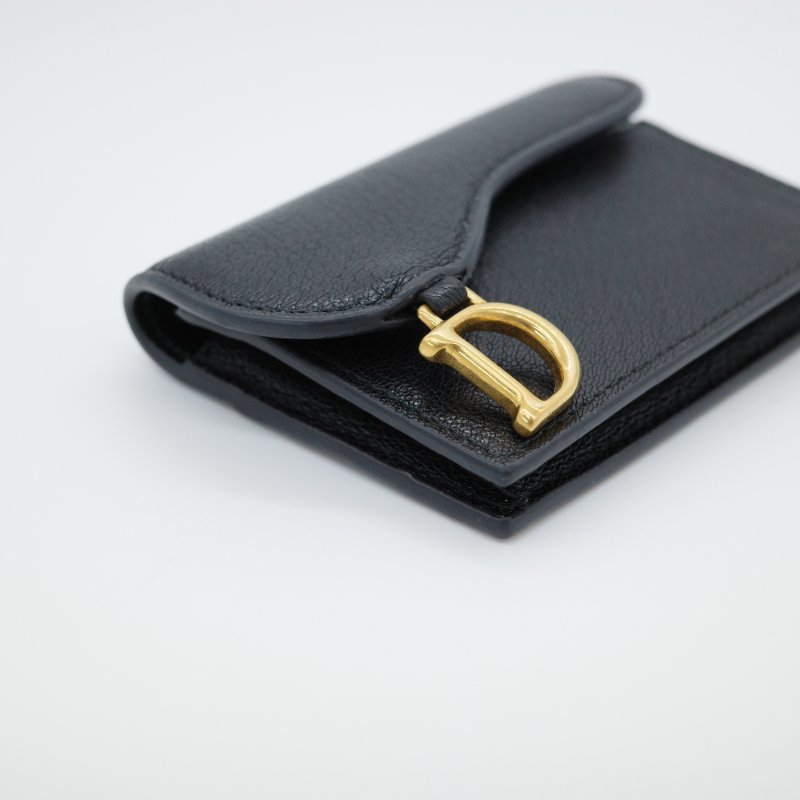 Dior 迪奧 黑色牛皮 金屬D 釦 卡夾 卡包-2