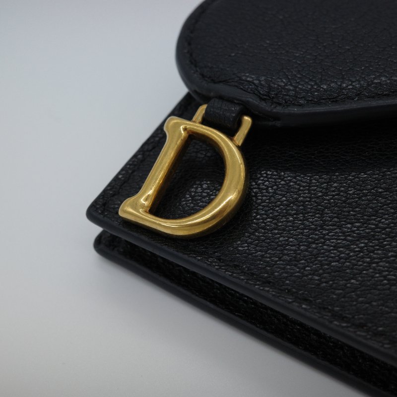 Dior 迪奧 黑色牛皮 金屬D 釦 卡夾 卡包-7