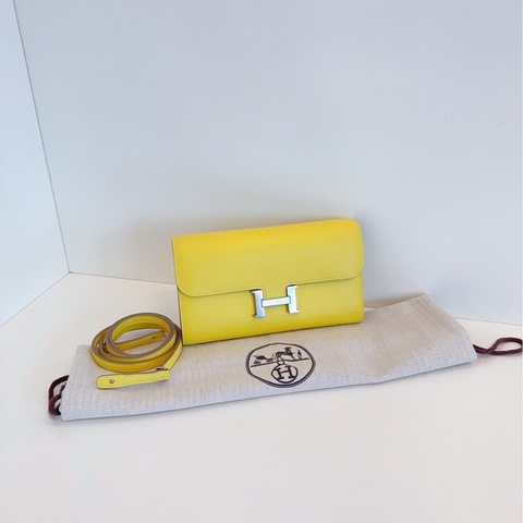 【99新🆕帶膜】Hermes constance to go 康康 檸檬黃銀扣 斜挎包 單肩包