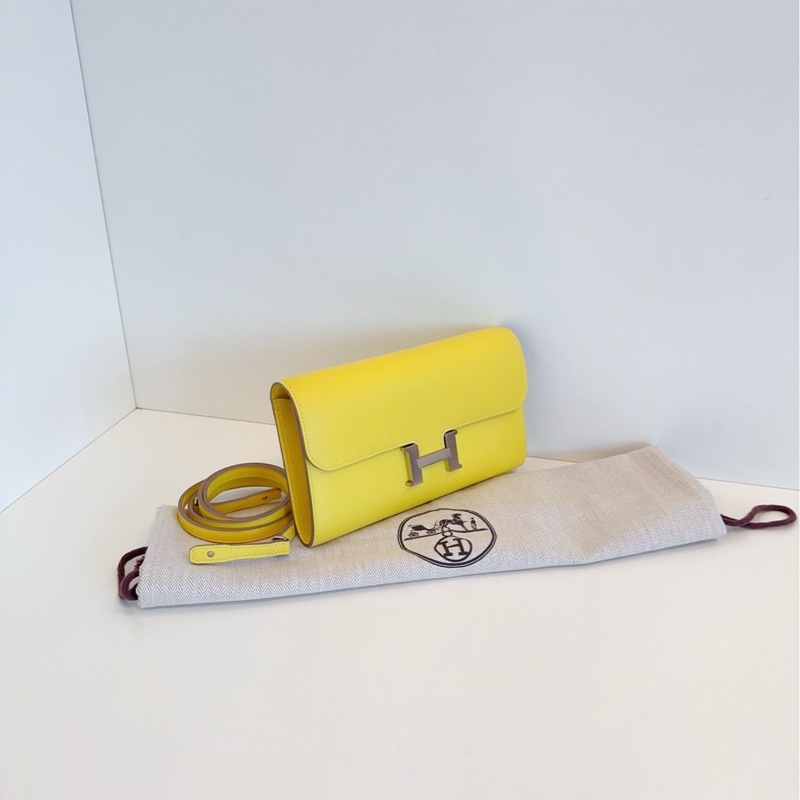 【99新🆕帶膜】Hermes constance to go 康康 檸檬黃銀扣 斜挎包 單肩包-1