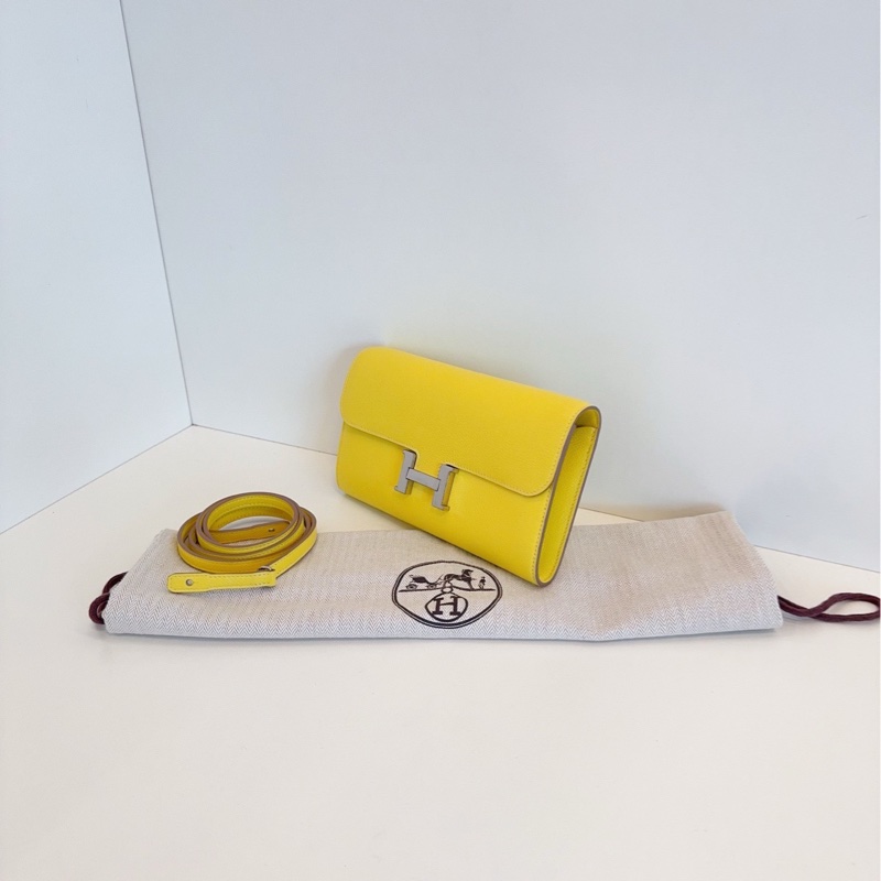 【99新🆕帶膜】Hermes constance to go 康康 檸檬黃銀扣 斜挎包 單肩包-2