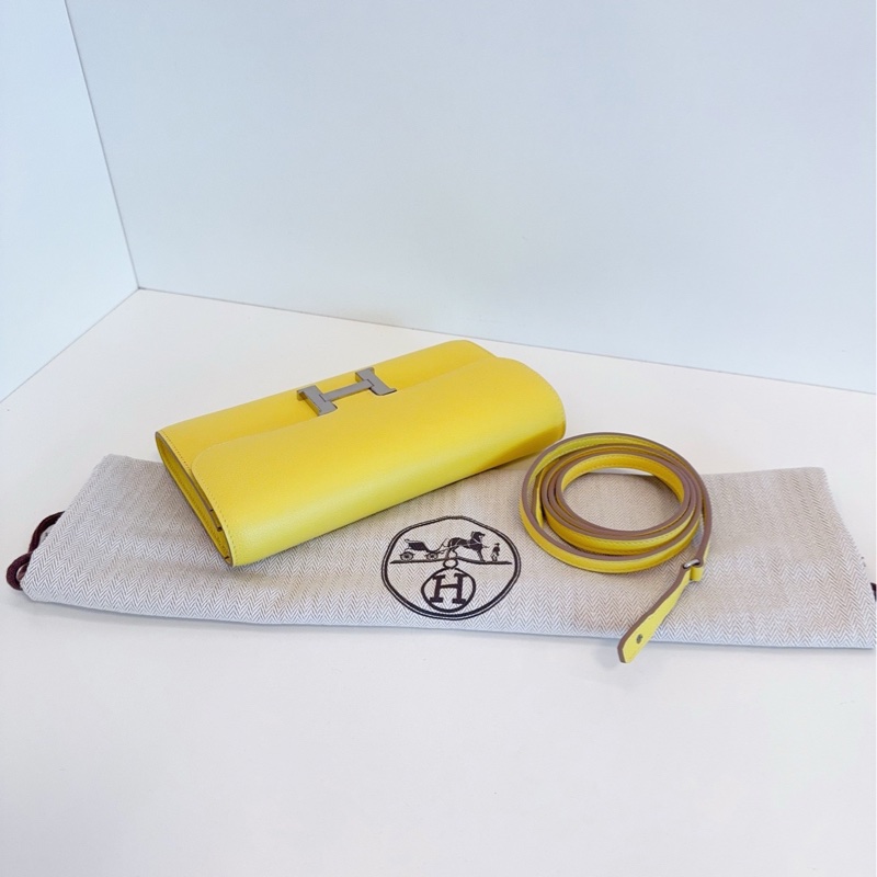 【99新🆕帶膜】Hermes constance to go 康康 檸檬黃銀扣 斜挎包 單肩包-4