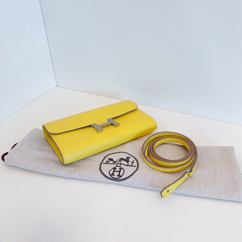 【99新🆕帶膜】Hermes constance to go 康康 檸檬黃銀扣 斜挎包 單肩包-5