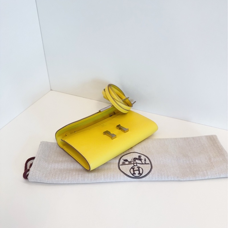 【99新🆕帶膜】Hermes constance to go 康康 檸檬黃銀扣 斜挎包 單肩包-7