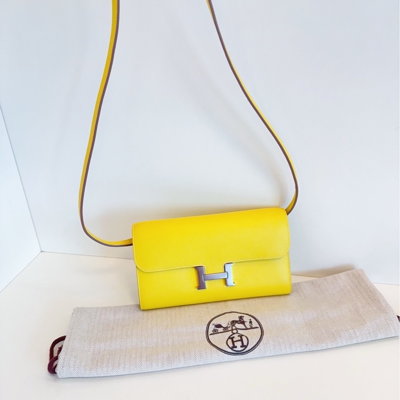 【99新🆕帶膜】Hermes constance to go 康康 檸檬黃銀扣 斜挎包 單肩包-8