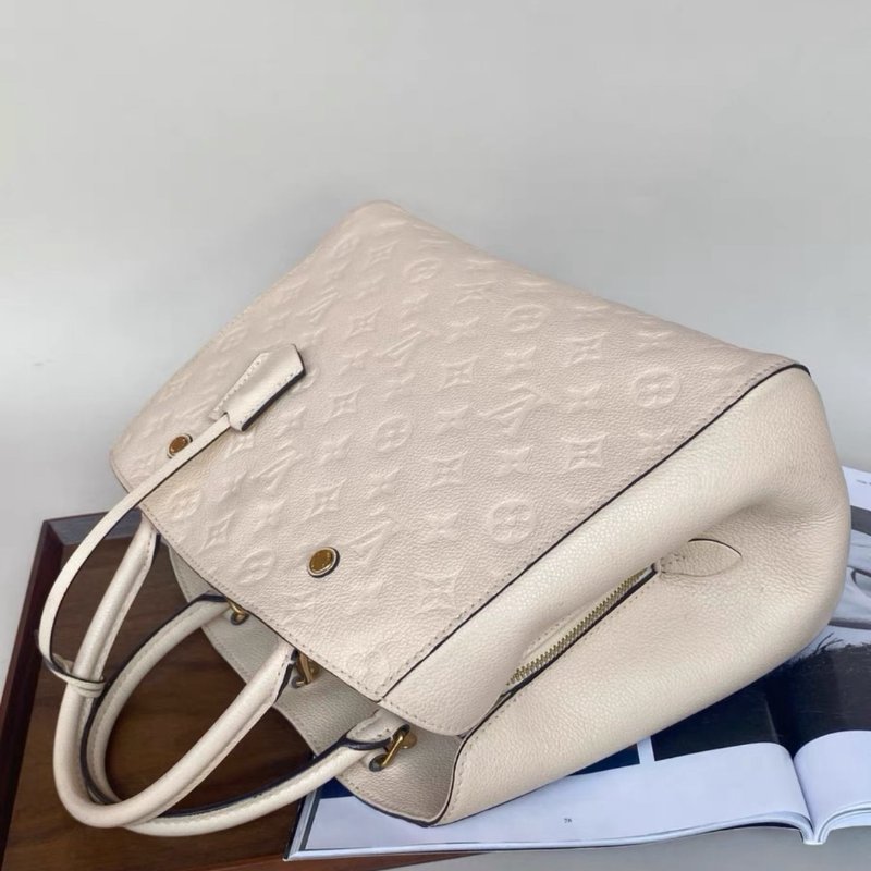 lv 全皮壓花淺杏色中號montaigne蒙田包33*23*15 98新配件塵袋-3