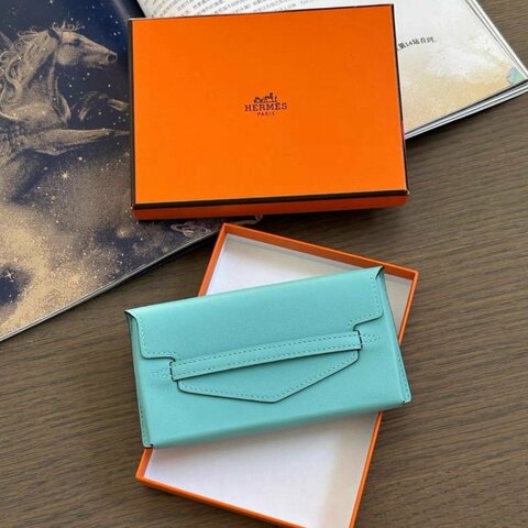 hermes faco馬卡龍藍 零錢卡包14×8×1.3 99新配件盒子