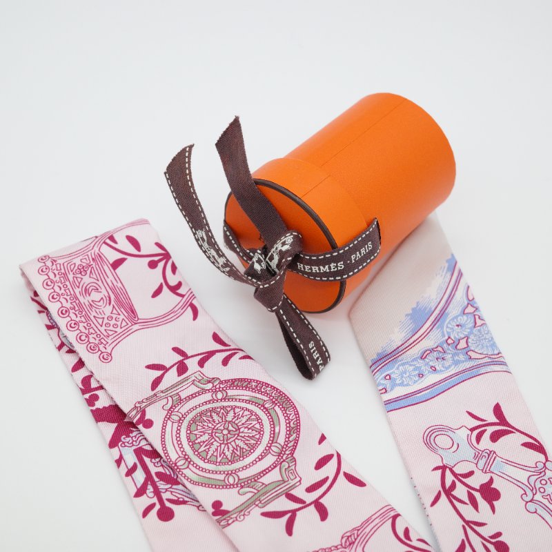 Hermès 愛馬仕 Twilly 櫻花🌸粉色 窄版絲巾 細長絲巾-8