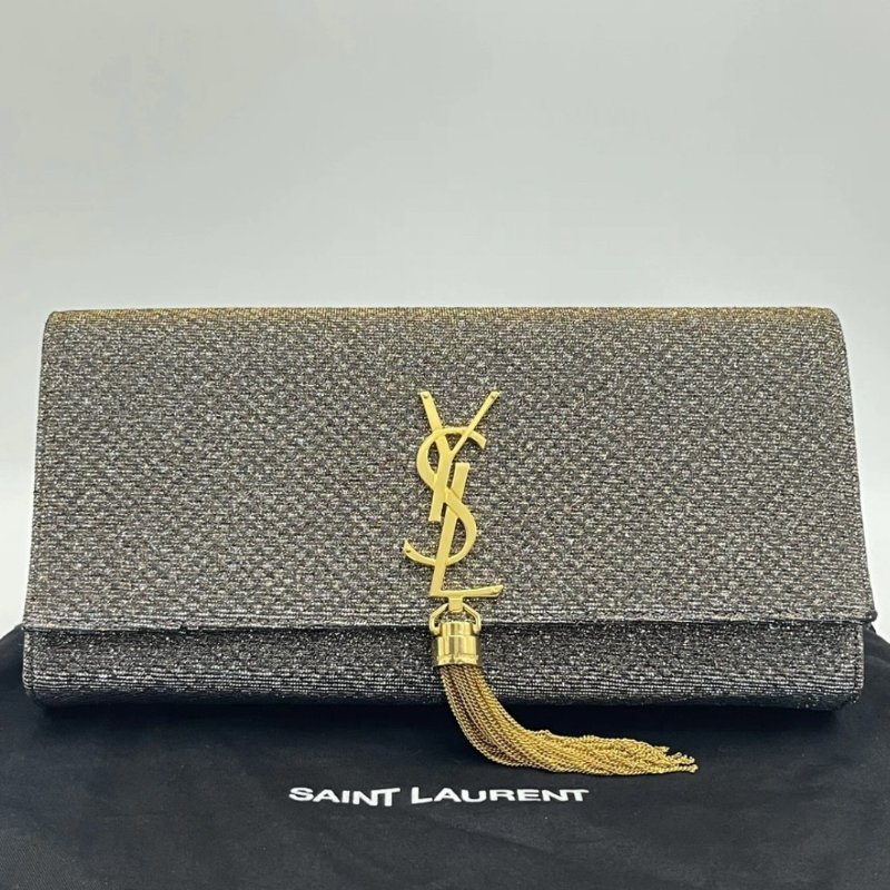 YSL金銀亮片 kate流蘇手拿晚宴包28*5*5.5 98新配件塵袋-0