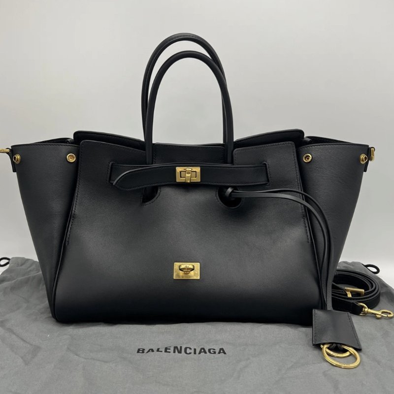 BALENCIAGA Bel Air黑金手提斜背包30*21*12 全新閒置配件塵袋-0