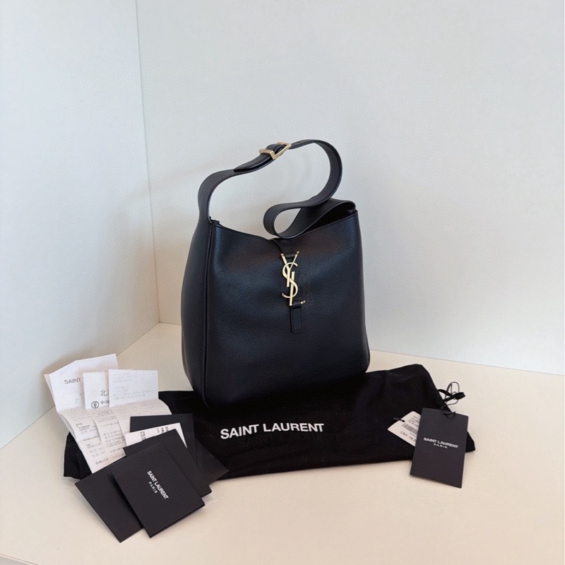 【98新🆕】YSL Le5a7黑金全皮Hobo金勾小水桶腋下包 單肩包小號-1