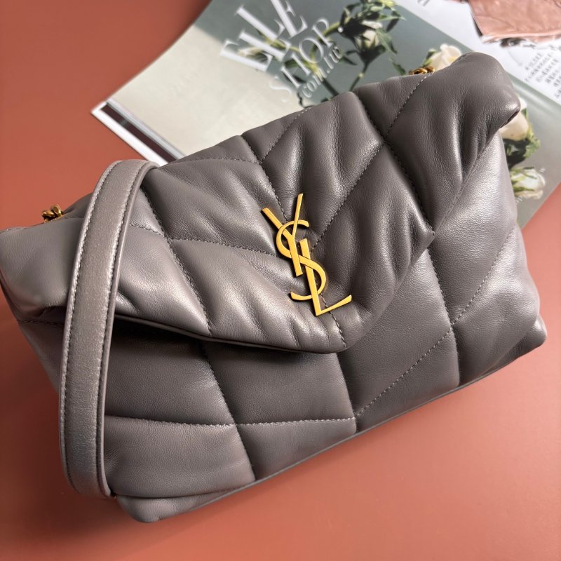 ::Saint Laurent:: YSL 聖羅蘭 LouLou Toy Puffer 灰色雲朵枕頭包 Leather Shoulder Bag-0