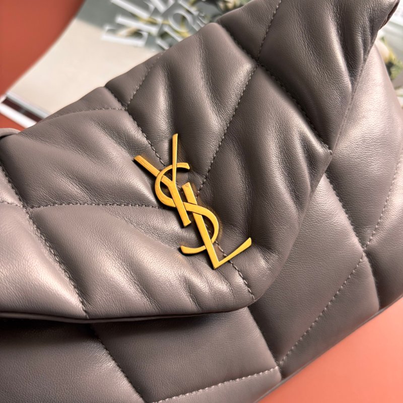 ::Saint Laurent:: YSL 聖羅蘭 LouLou Toy Puffer 灰色雲朵枕頭包 Leather Shoulder Bag-1