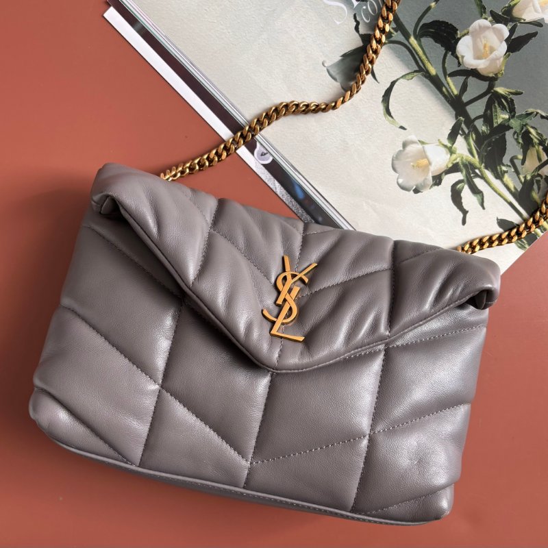::Saint Laurent:: YSL 聖羅蘭 LouLou Toy Puffer 灰色雲朵枕頭包 Leather Shoulder Bag-2