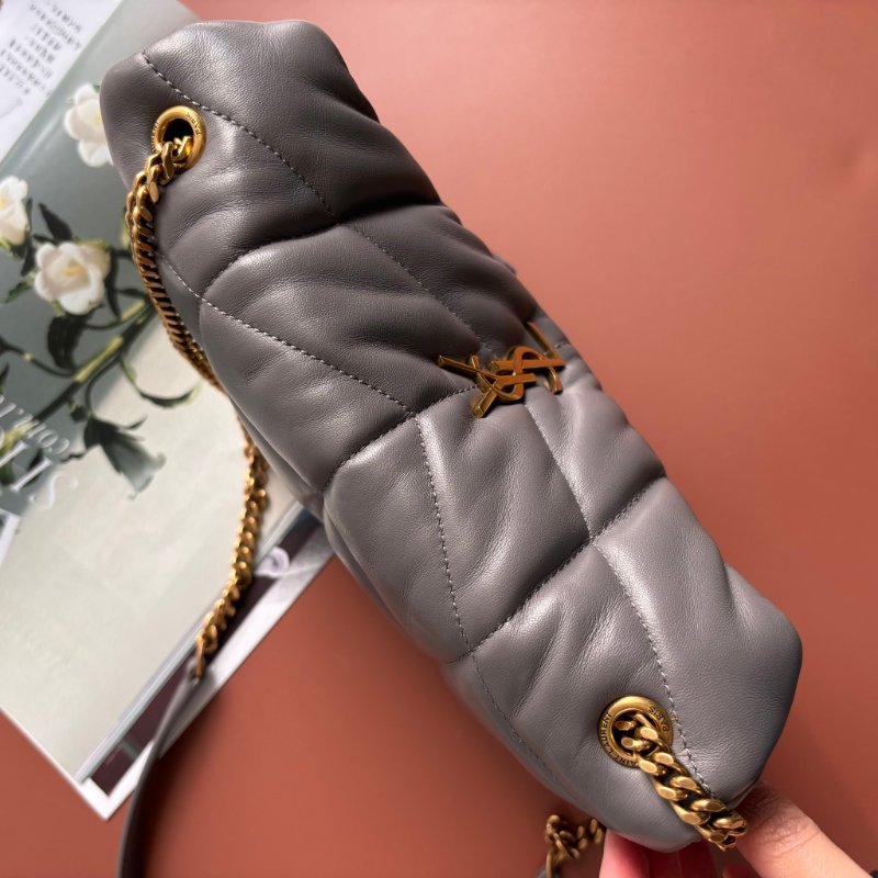 ::Saint Laurent:: YSL 聖羅蘭 LouLou Toy Puffer 灰色雲朵枕頭包 Leather Shoulder Bag-8