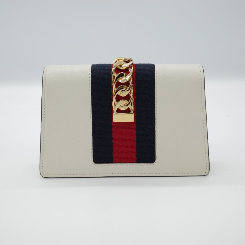 Gucci 古馳 Sylvie Mini 迷你 奶白色牛皮 金屬 鏈帶包 斜挎包 單肩包 手拿包-3