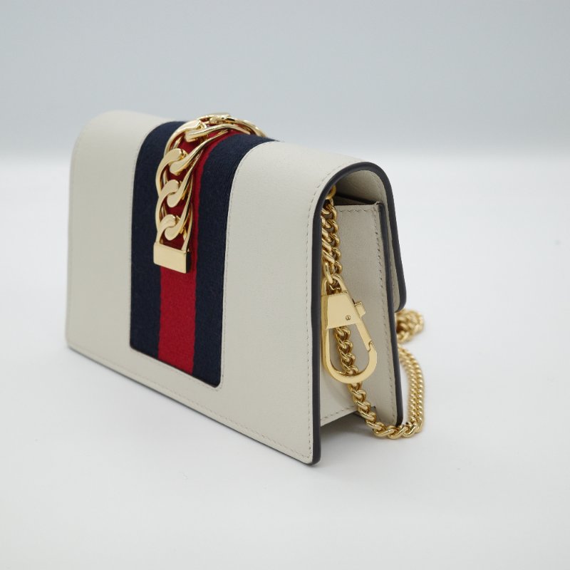 Gucci 古馳 Sylvie Mini 迷你 奶白色牛皮 金屬 鏈帶包 斜挎包 單肩包 手拿包-4