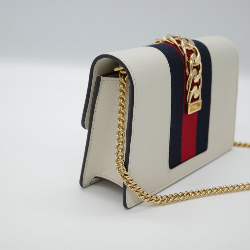 Gucci 古馳 Sylvie Mini 迷你 奶白色牛皮 金屬 鏈帶包 斜挎包 單肩包 手拿包-5