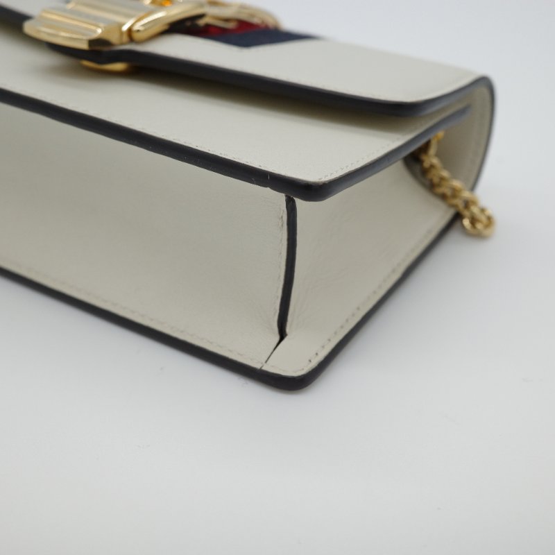 Gucci 古馳 Sylvie Mini 迷你 奶白色牛皮 金屬 鏈帶包 斜挎包 單肩包 手拿包-7