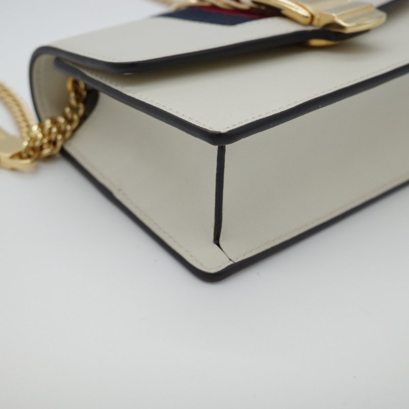 Gucci 古馳 Sylvie Mini 迷你 奶白色牛皮 金屬 鏈帶包 斜挎包 單肩包 手拿包-8